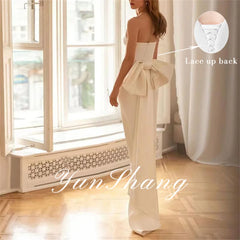 White Bridesmaid Dresses: Elegant Mermaid Wedding Dresses Strapless Bow Open Back