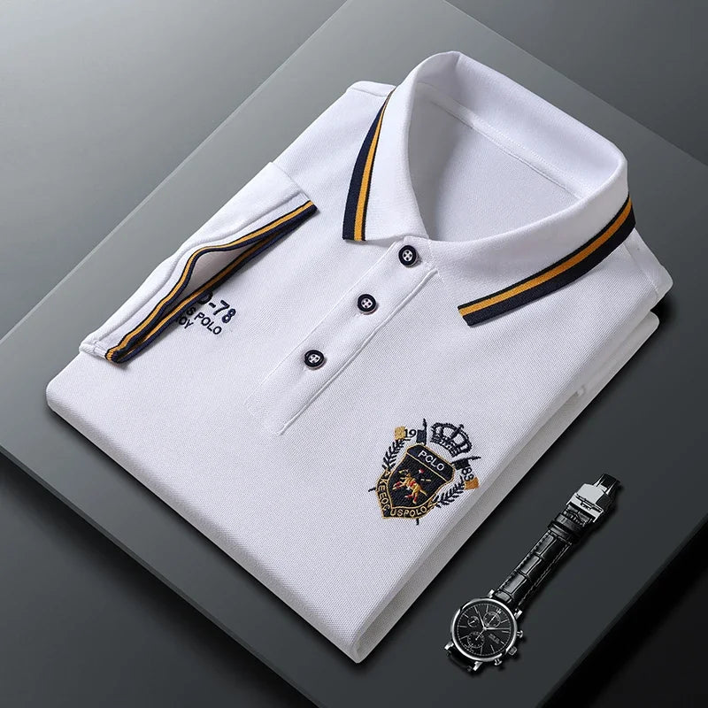 New Men's Casual Embroidery Short Sleeve Polo Shirt Fashion Solid Color Top