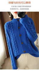 Half High Collar Twists Knitted Cardigan Autumn And Winter High-End Casual Loose