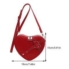 Vintage Y2K Small Chain Rivet Shoulder Bag Heart Shaped Purse Handbag Red