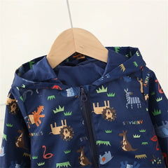 Baby Coat Boys' Hooded Zipper Jacket Children'S Cartoon Print Windproof Casual Coat