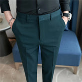 Autumn Mens Fashion Embroidered Trousers Korean Business Dress Solid Suit Pant
