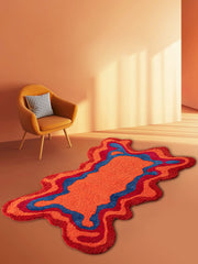 70s Retro Psychedelic Groovy Tufted Rug for Living Room Bedroom Fluffy Red Trippy