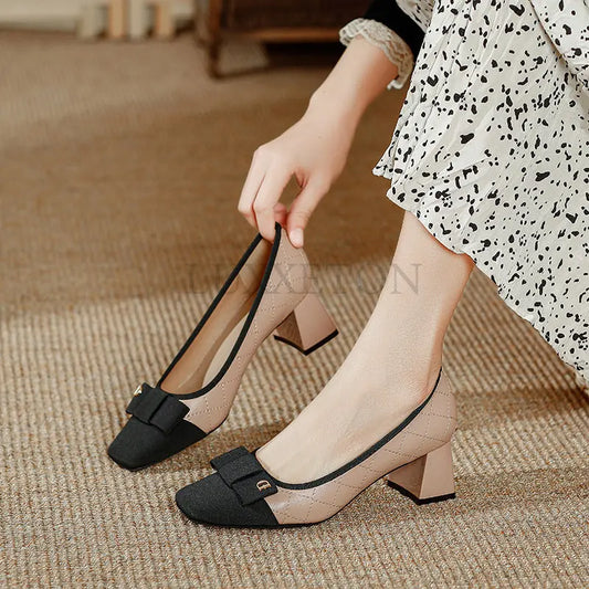 5CM Women Shoes Retro Square Toe Chunky Heels Designer Women