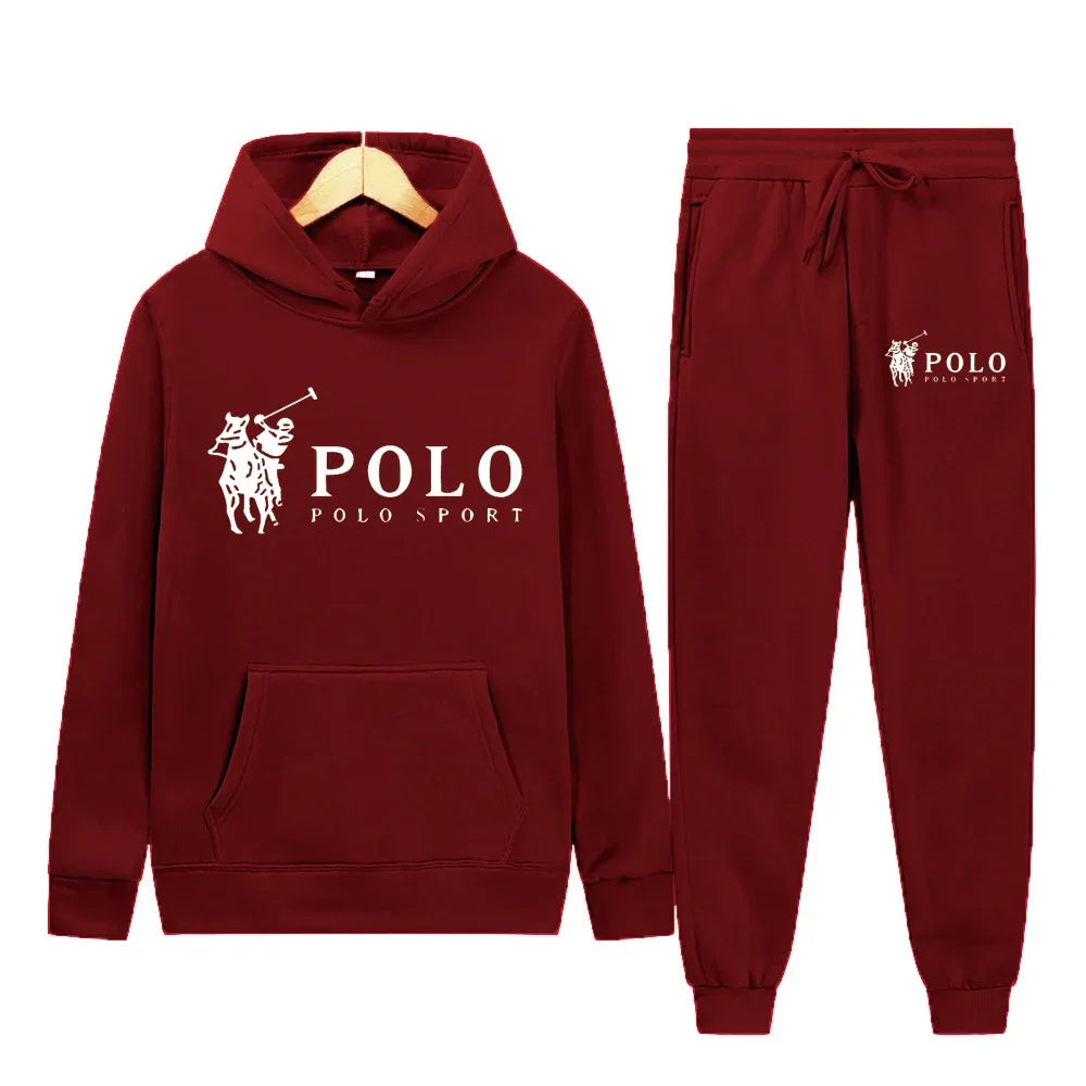Winter and autumn fleece thickened hooded pullover sweater jacket for men, casual sports outfit, two-piece set for men