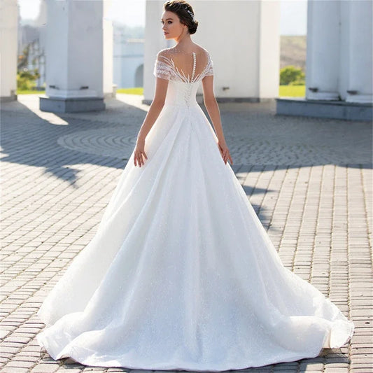 White Bridesmaid Dresses: Wedding Dress For Bride Elegant Glitter Lace A-Line