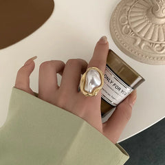 Design Starfish Pearl Ring Shape Gold Color Adjustable Rings For Women