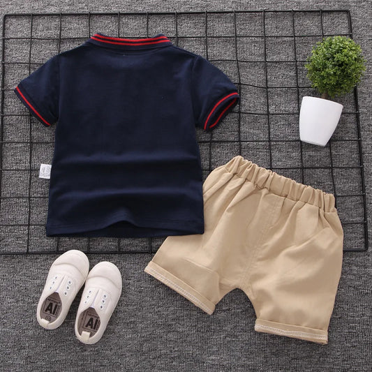 Summer Baby Boy Clothing Sets Fashion Bear Embroidery Short Sleeve T-shirt+Shorts Children 2Pcs Suit 1-5Y Girl Kids Sports Set