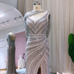 Homecoming Dresses: Evening Dress with Cape Heavy Beaded Slit Prom Dresses