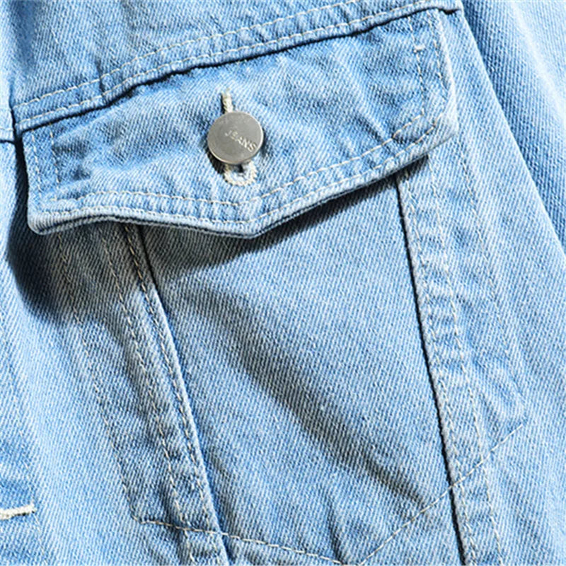 Denim Jacket Cotton Loose Hooded jean Outwear Coat Solid Denim jacket