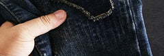 Jeans for Men Straight Cropped Trousers Graphic Motorcycle with Print Pockets Male