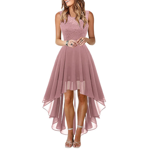 Lady Evening Gowns Dress Plus Size Formal Occas Lace Sleeveless Dress Elegant Solid