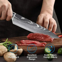 Professional Damascus Kitchen Knives Japanese Santoku Cleaver Slicing Knife Stainless