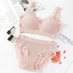Lace Underwear Set Padded Bra Set Without Steel Ring Solid Women's