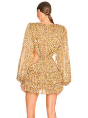 Formal attire Dresses: Women Long Sleeve Hollow Out Floral Pleated Mini