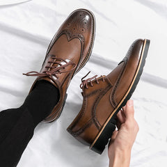 Handmade Mens Wingtip Oxford Shoes Grey Leather Brogue Men's Dress Shoes
