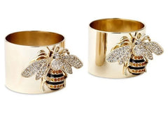 Exquisite Luxury Gold Colors Carved Bee Rings for Women Trendy Metal Inlaid White