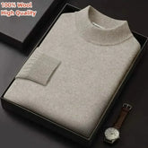Men's Mock Collar 100% Pure Woolen Sweater Tops Autumn Winter