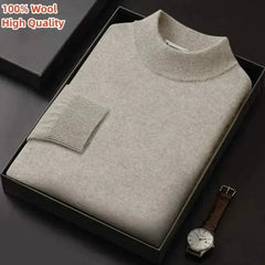 Men's Mock Collar 100% Pure Woolen Sweater Tops Autumn Winter
