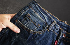 Jeans for Men Straight Cropped Trousers Graphic Motorcycle with Print Pockets Male