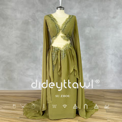 Evening Dresses: V-Neck Cut Out Long Sleeves Prom Dress A Line Tiered Lace Up