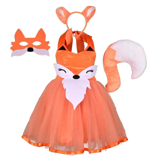 Kids Fox costume Girls Tutu Dress Headwear Tail Animal Girl Zoo Party Dresses Girls Halloween Performance Cosplay Costumes