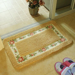 Pastoral Style Rose Flower Rug Shaggy Area Rugs Pattern Non Slip Water Absorption