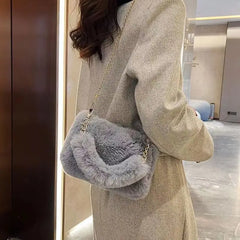 Winter Plush Tote Handbag Versatile Fluffy Shoulder Bag Soft Cute Chain Crossbody Bag