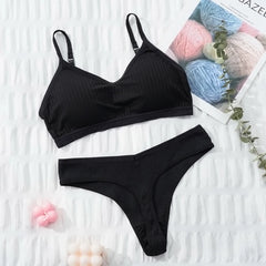 Women Top Panties Set Cotton Tops Low Waist Briefs Underwear Set Comfortable Soft