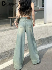 Women Pants Straight wide leg jeans Harajuku printed Cargo Jeans
