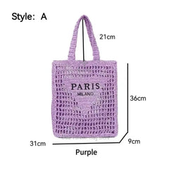 Women Fashion Striped Summer Beach Straw Knitting Shoulder Bag Hollow Out