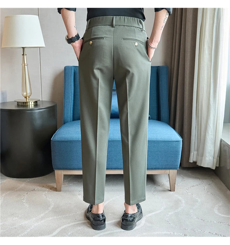 Elastic Waist Design Casual Trousers Men's Trousers White Summer