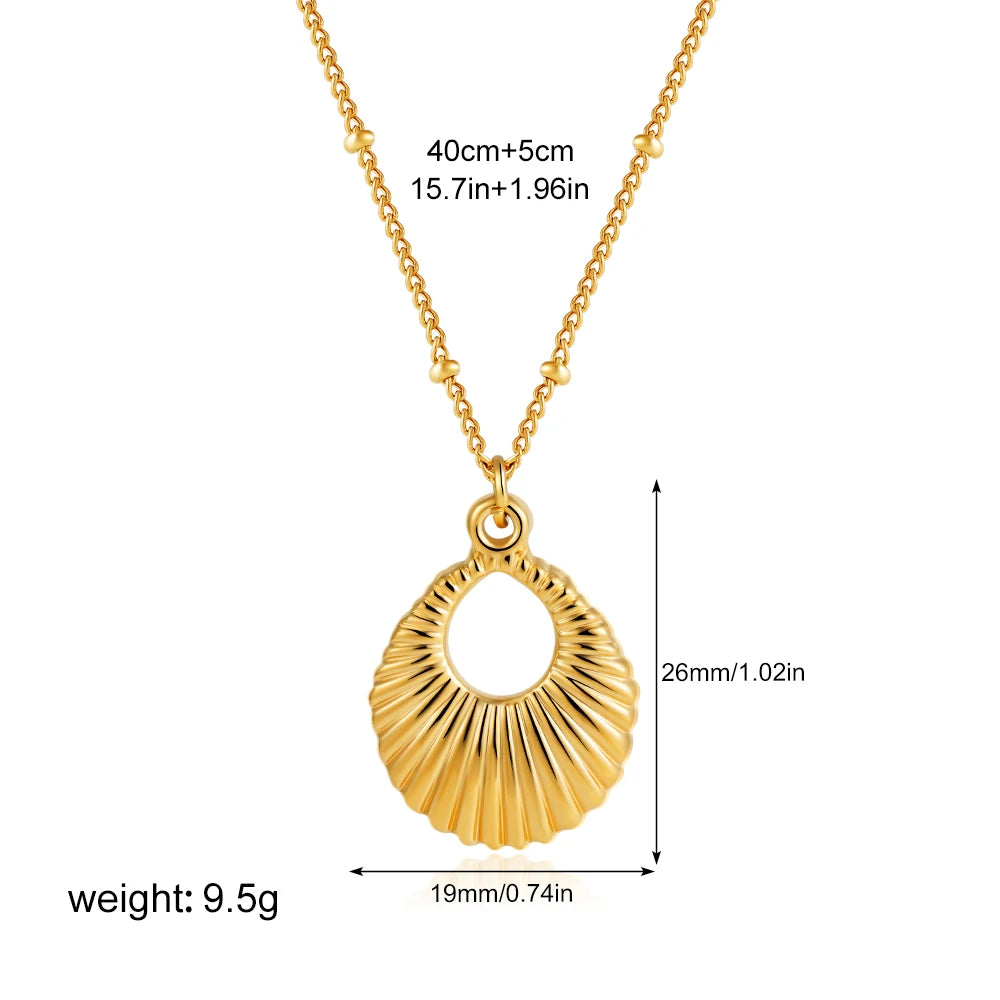 Vintage Hollow Texture Water Drop Pendant Necklace for Women 18k Gold Plated Stainless