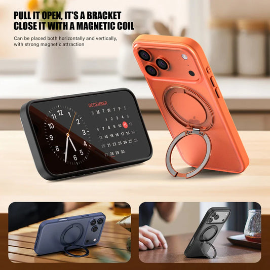360° Rotating Magnetic Ring Stand Case for MagSafe for iPhone 17 Pro Max 17 Air Matte Transparent Shockproof Phone Cover