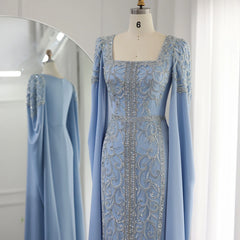 Evening wear Dresses: Sky Blue Mermaid Muslim Evening Dresses