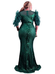 Formal attire Dresses: Party Evening Dresses Long Gown African Short Sleeve