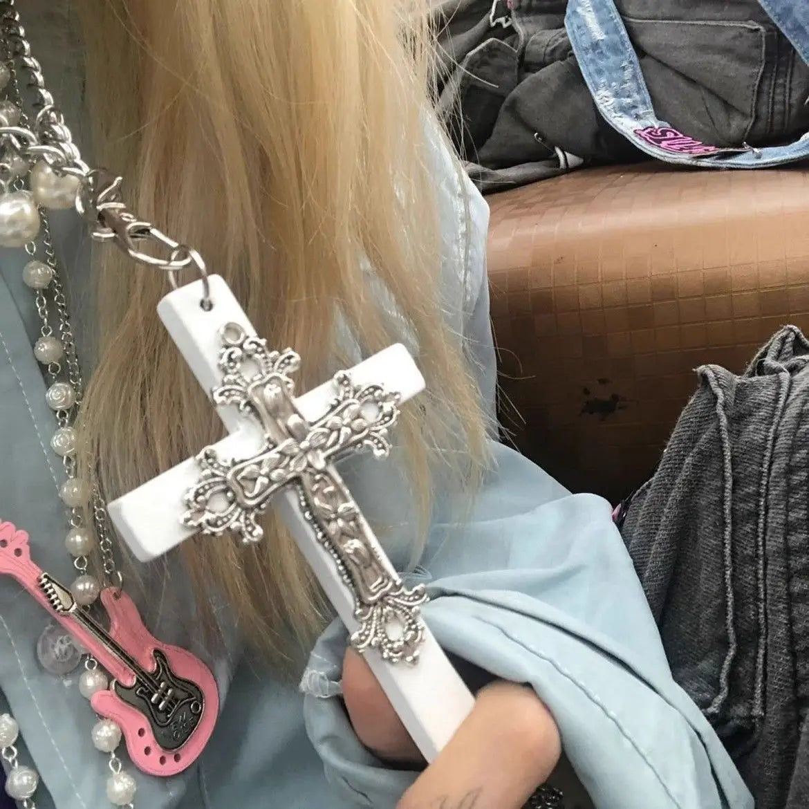 Gothic Big Zircon Cross Necklace Unisex Y2K Irregular Goth Large Cross Pendant Necklaces for Men Women Couple Necklace Jewelry