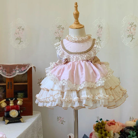 Girl's Princess Lolita Dress 2025 New Sweet Bow Embroidered Puffy Dress Carnival Eid al Fitr Birthday Performance Clothing