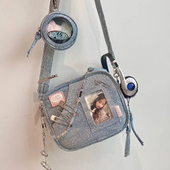 Y2K Vintage Denim Handbag Cute Casual Fashion Chase Star Pain Bag