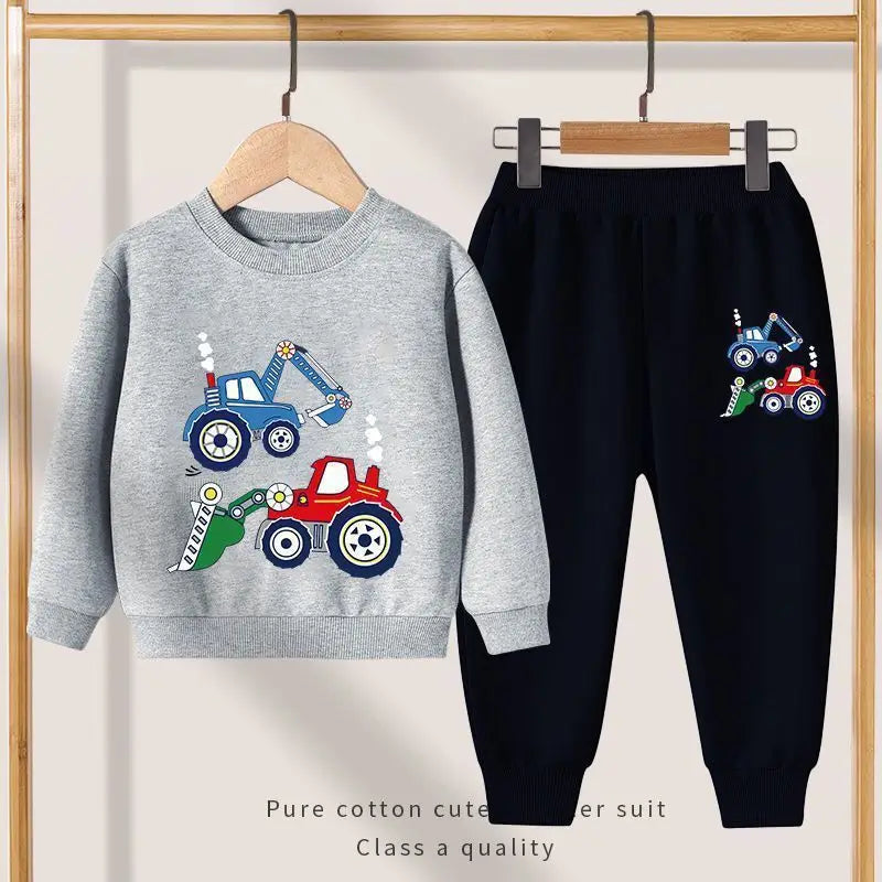 Autumn Boys Kids Clothing Sets Car Print Long Sleeved Loose Pullover Sweatshirts+Pocket Long Pants 2 Piece Children's Sweatsuits