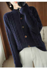 Half High Collar Twists Knitted Cardigan Autumn And Winter High-End Casual Loose