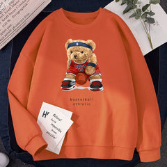 Women No Best14 Teddy Bear Basketball Athletic Print Hoodies Loose Crewneck