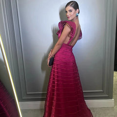 Homecoming Dresses: A Line Evening Dresses Cap Sleeves Deep V Neck Prom Gowns
