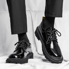 Classic Black Outdoor Walking Platform Dress Mens Leather Shoes