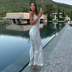 Formal attire Dresses: Long Dress Women Slip Backless Dress Woman Shiny Sleeveless