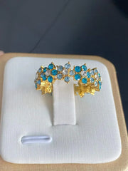 Exquisite Blue Zircon Plum Flower Infinity Floral Rings for Women Love Wedding Ring