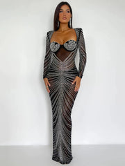 Evening Dresses: Glitter Mesh See Through Party Maxi Dress For Women