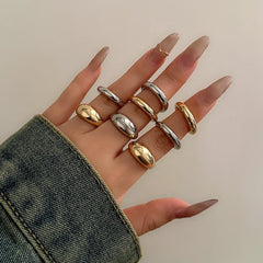 8 Pcs Chunky Open Smooth Surface Rings Set for Women Trendy Gold Color and Silver