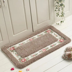 Pastoral Style Rose Flower Rug Shaggy Area Rugs Pattern Non Slip Water Absorption