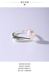925 Sterling Silver Round Pearl Ring Wedding Adjustable Rings For Women Jewelry